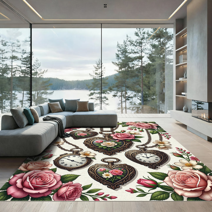 Romantic Pink Roses Heart Lockets Rug