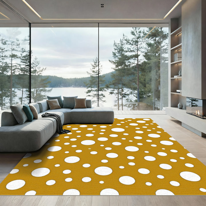 Golden Yellow Scattered Circles Rug