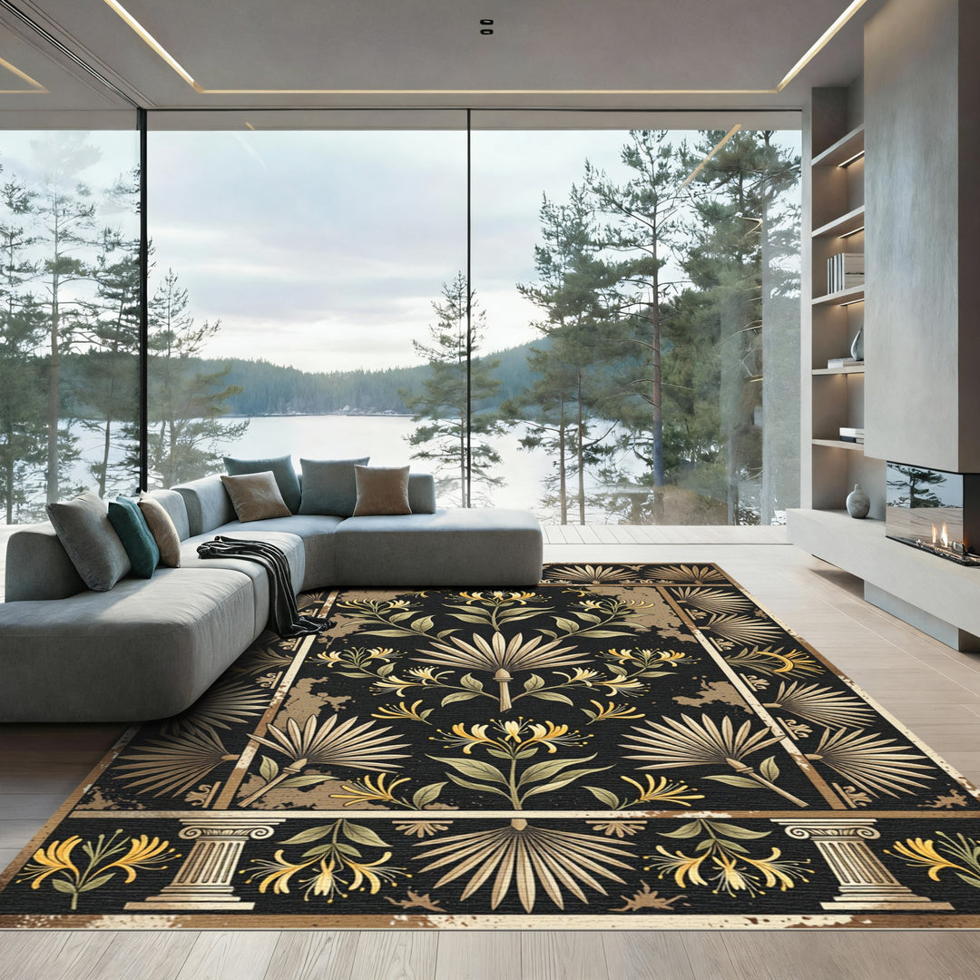 Art Nouveau Gold Honeysuckle Botanical Rug