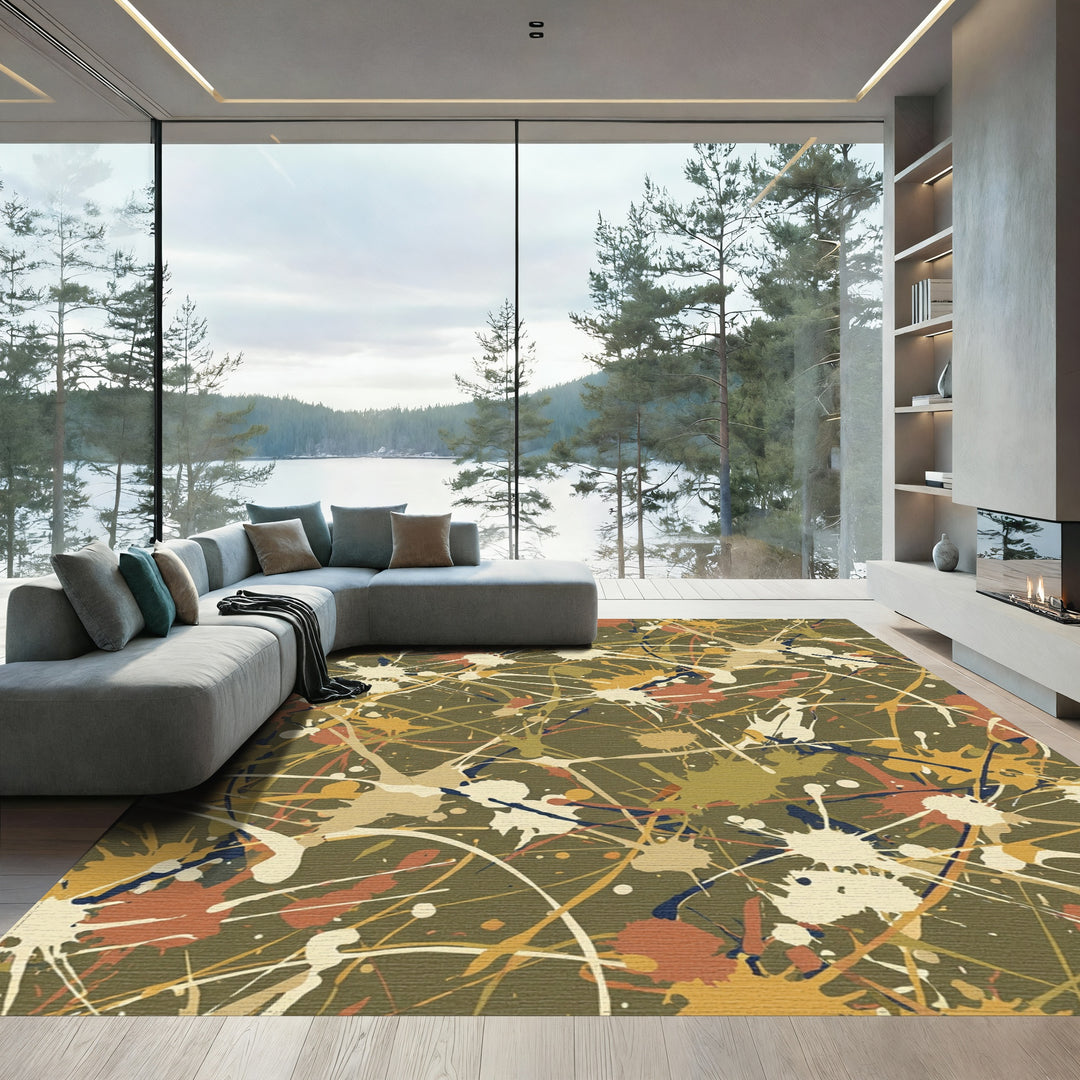Earthy Camouflage Splatter Paint Splash Rug