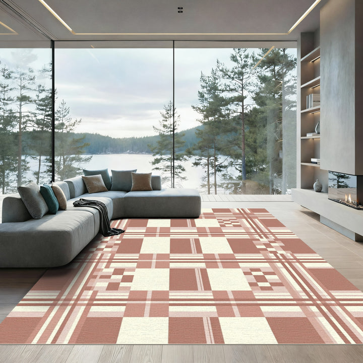 Terracotta Checkerboard Plaid Composition Rug