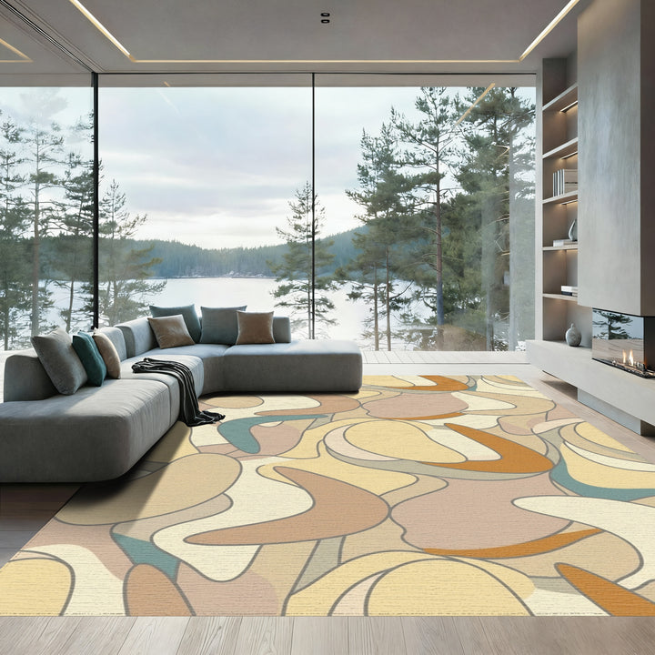 Retro Boomerang Abstract Organic Shapes Rug