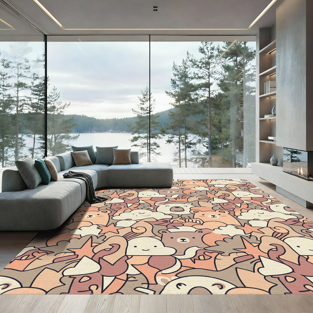 Cute Bear Cloud Stars Doodle Rug