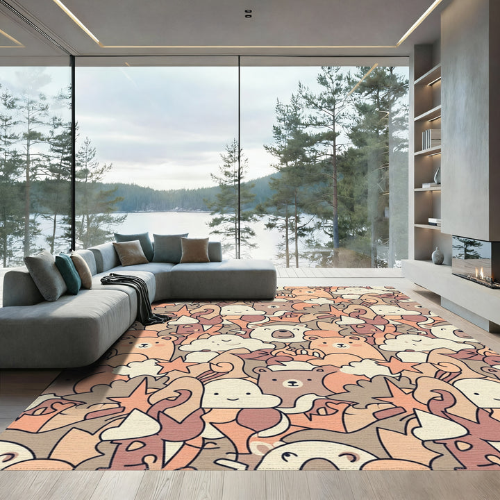 Cute Bear Cloud Stars Doodle Rug
