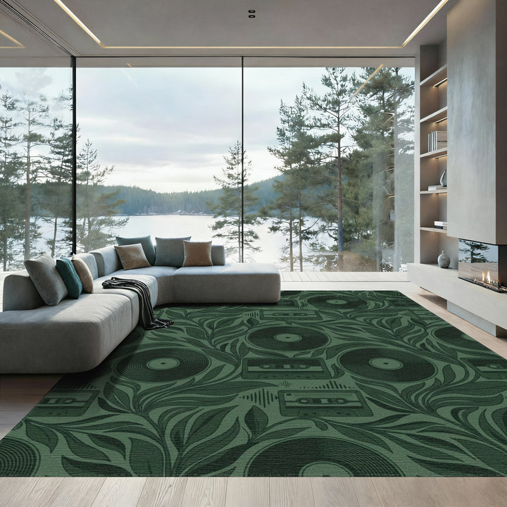 Dark Green Vinyl Cassette Foliage Rug