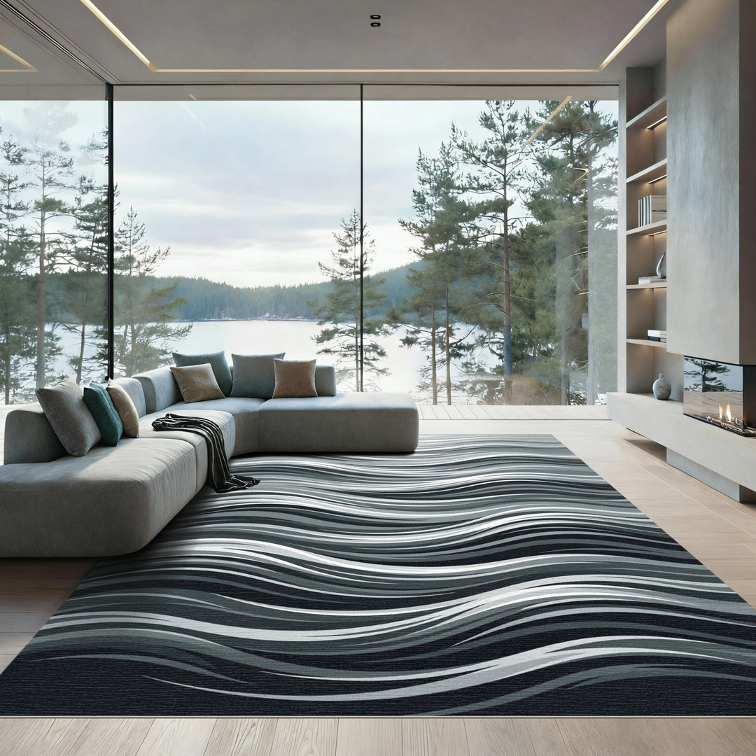 Wavy Gray Abstract Stripe Rug