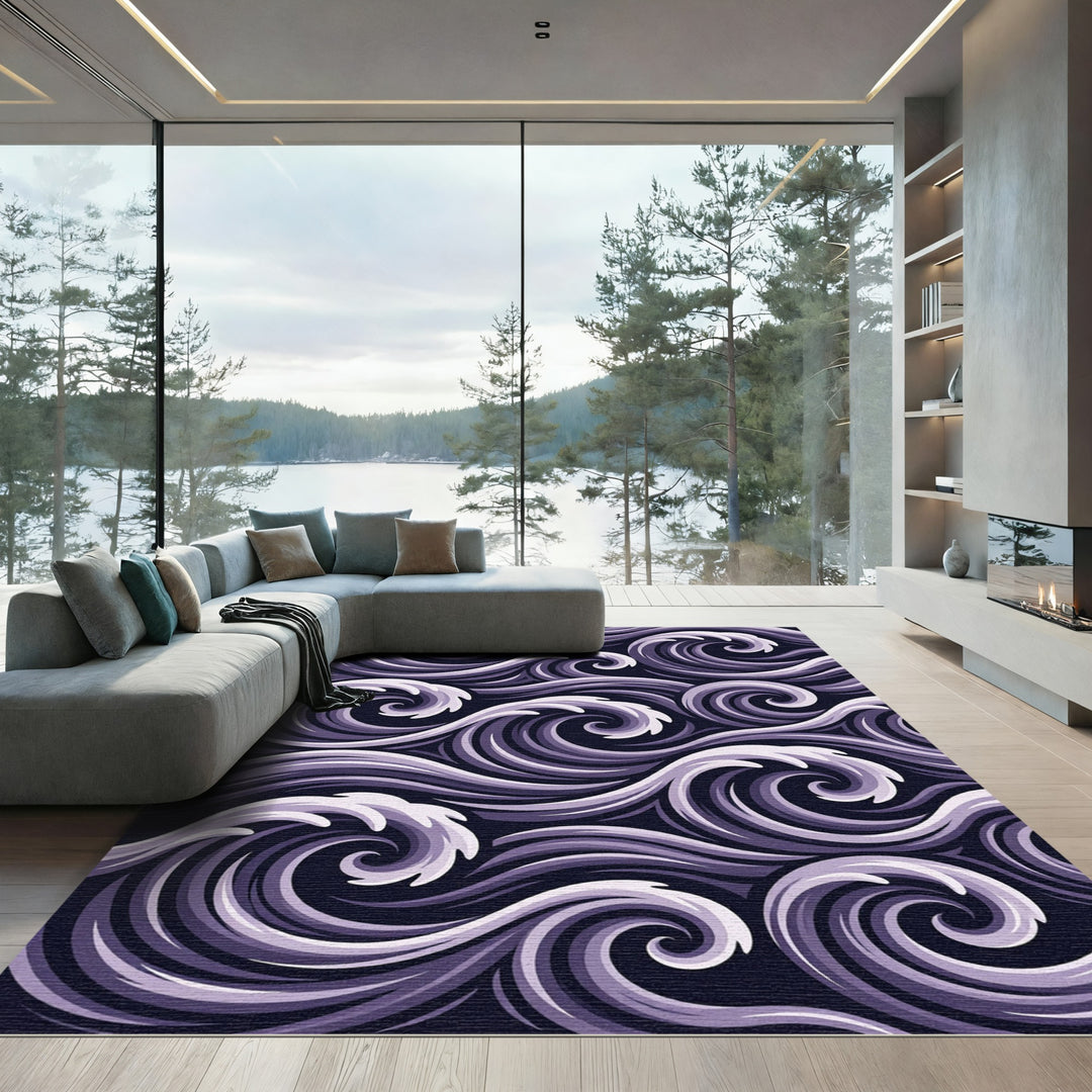 Deep Purple Abstract Wave Rug