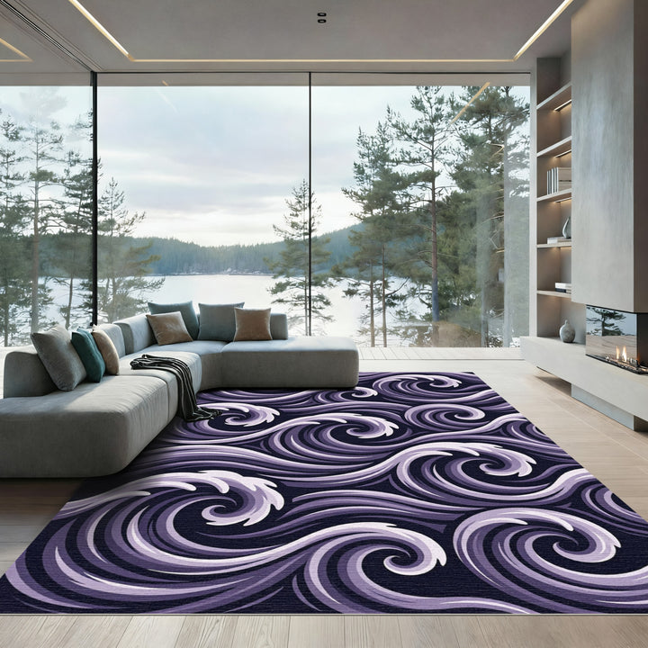 Deep Purple Abstract Wave Rug