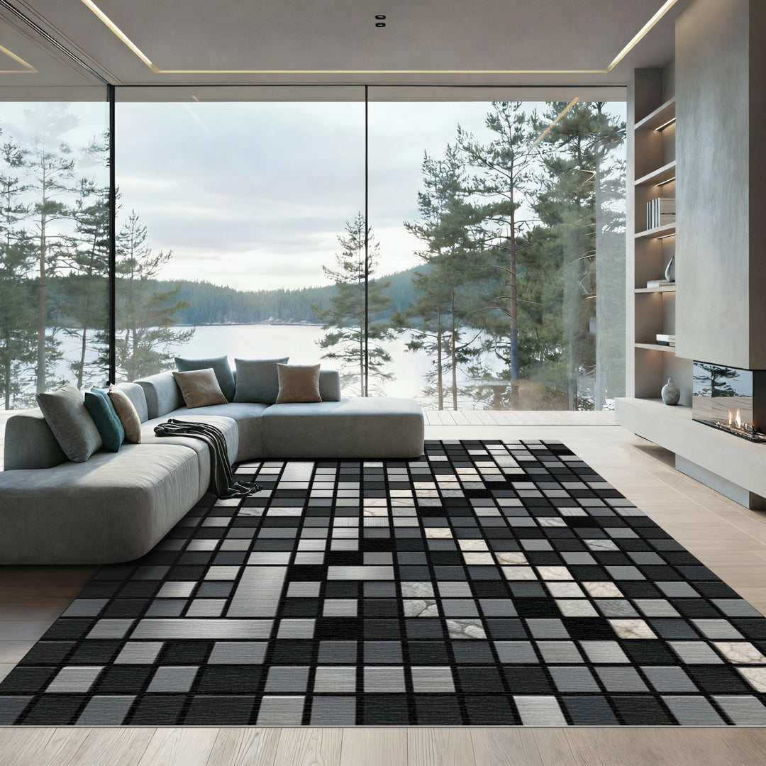 Monochromatic Textured Tile Rug
