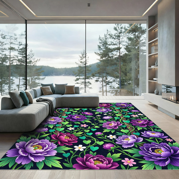Vibrant Purple Peony Garden Rug