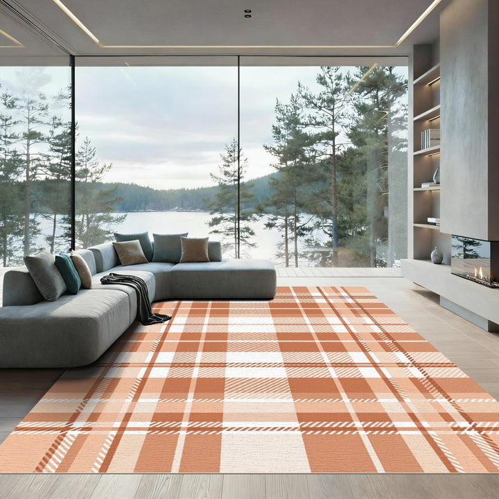 Warm Terracotta Plaid Weave Rug