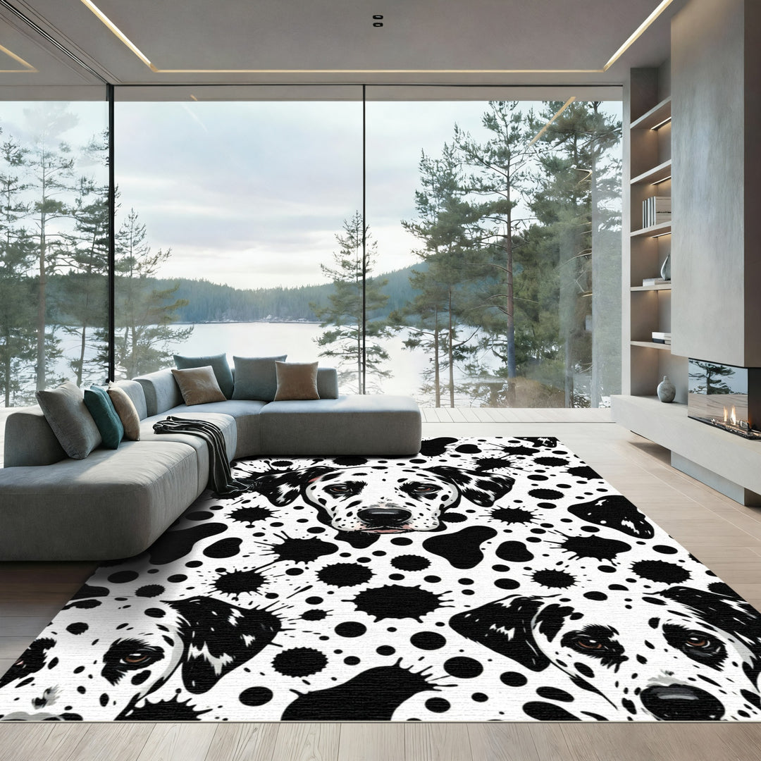 Black White Dalmatian Spots Rug