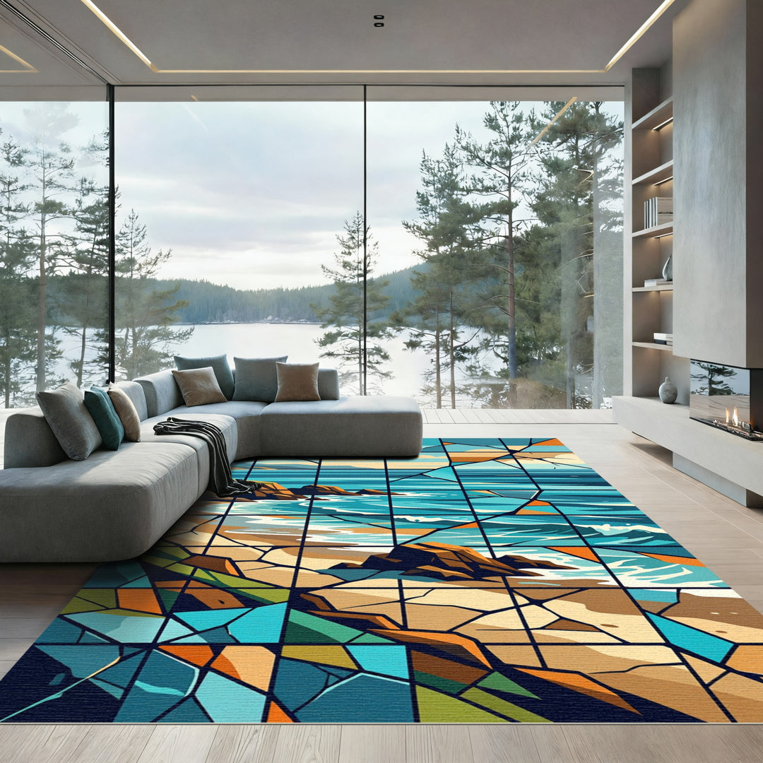 Coastal Beach Scene Stained Glass Rug