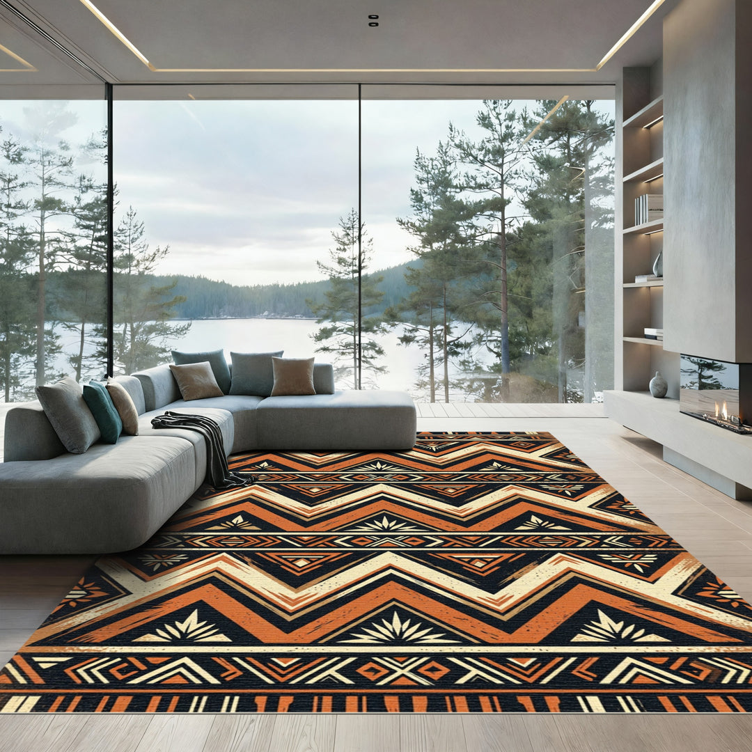 Bold Orange Zigzag Tribal Rug