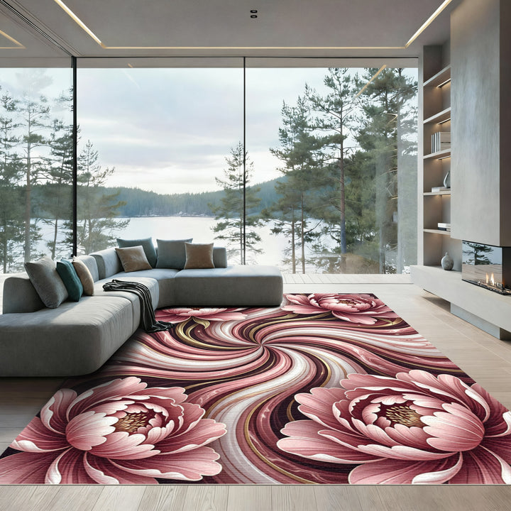 Pink Peony Swirl Marbling Rug