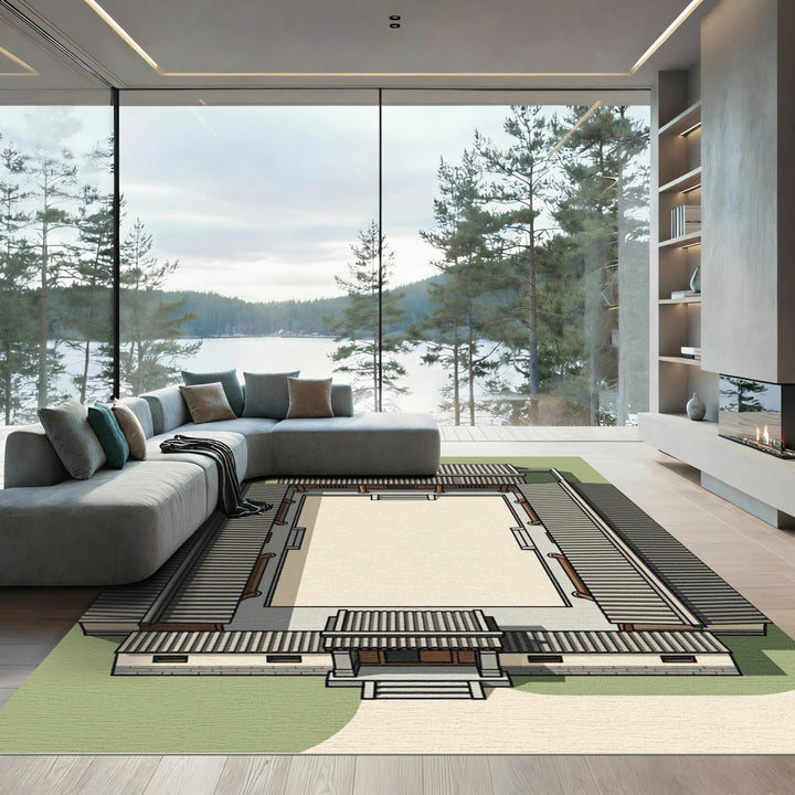 Courtyard Japanese Architectural Square Rug