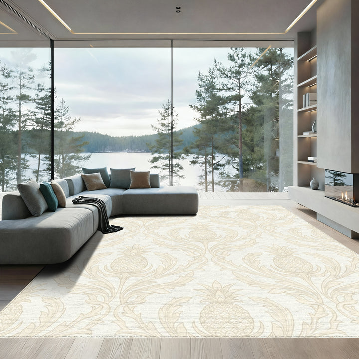 Creamy Ivory Pineapple Damask Rug