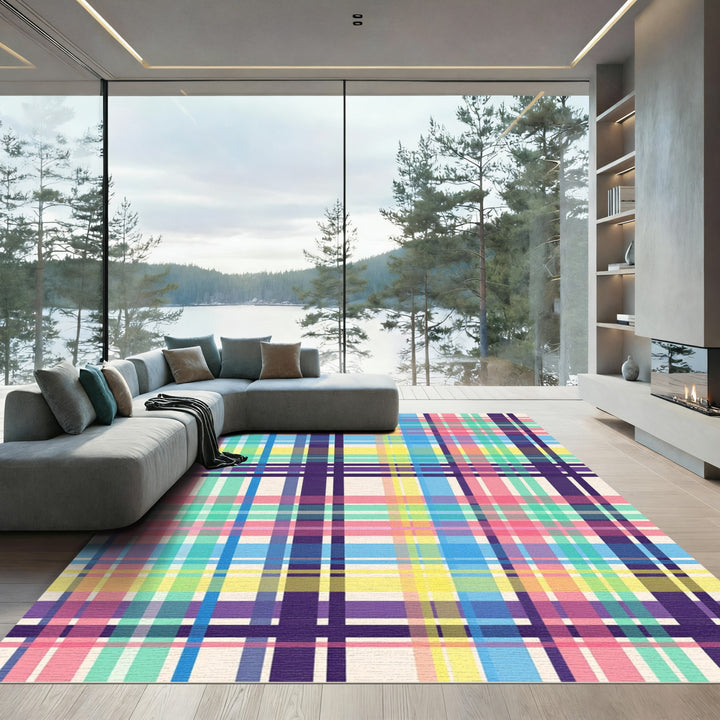 Pastel Plaid Rainbow Checkered Rug