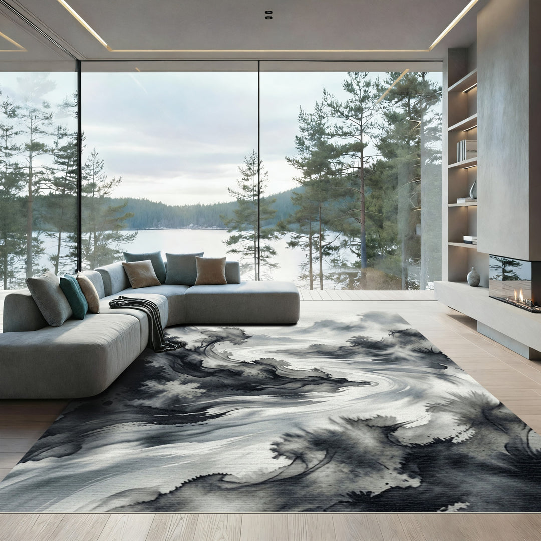 Ink Wash Landscape River Rug