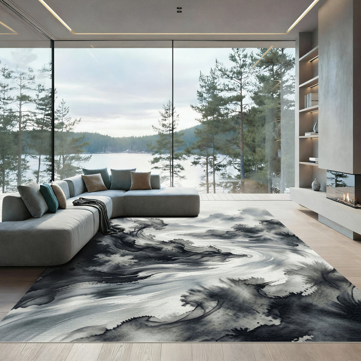 Ink Wash Landscape River Rug