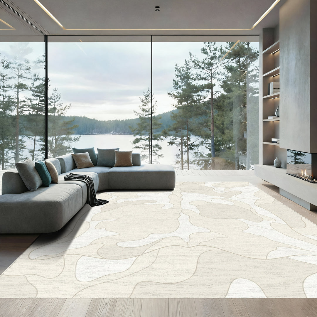 Organic Cream Camo Abstract Shapes Rug