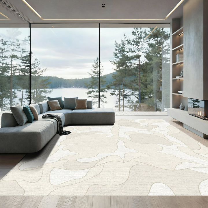 Organic Cream Camo Abstract Shapes Rug