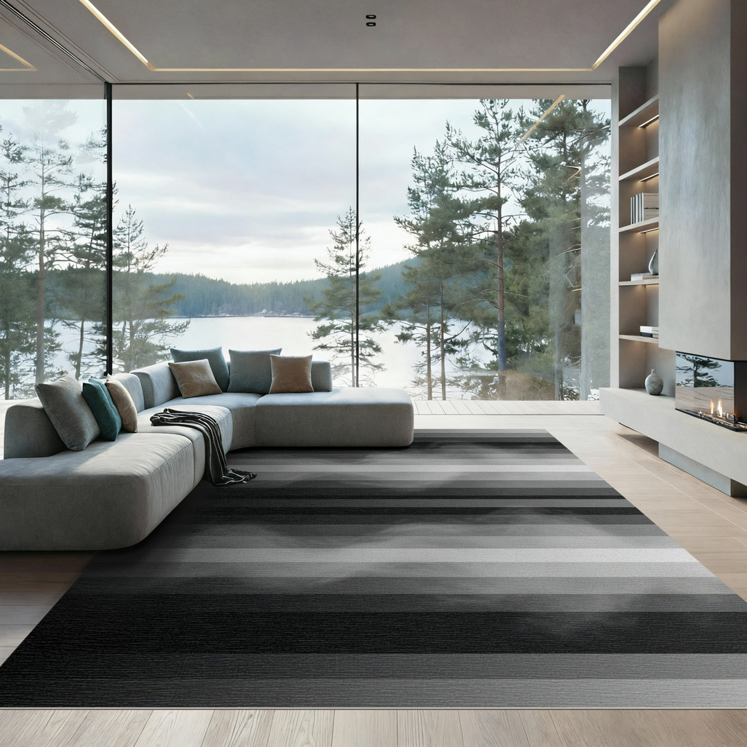 Monochrome Smoky Horizontal Bands Rug