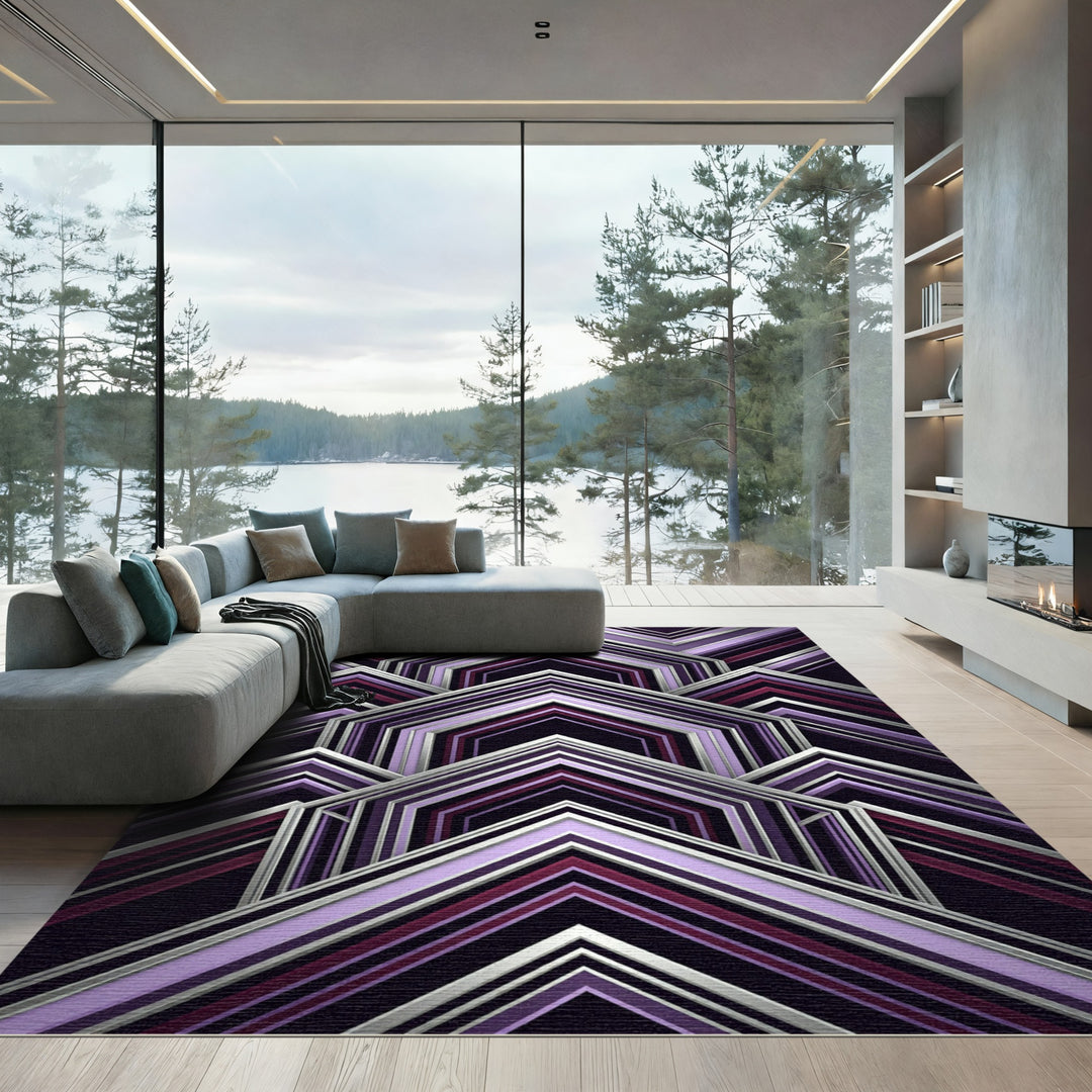 Art Deco Geometric Purple Plum Rug