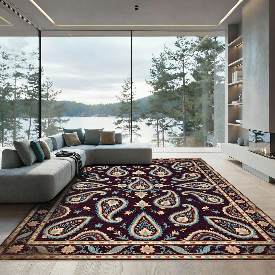 Elegant Teal Paisley Floral Rug