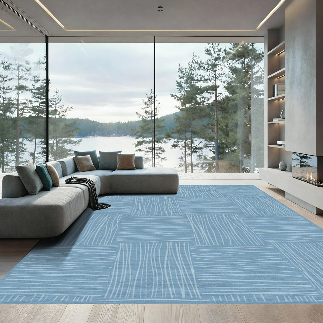 Soft Blue Woven Stripe Arrangement Rug