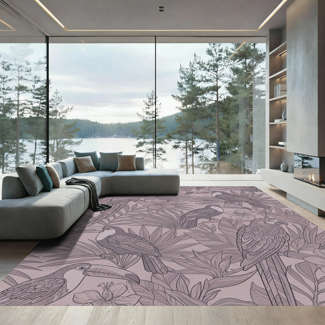 Tropical Jungle Macaw Toucan Lithograph Rug