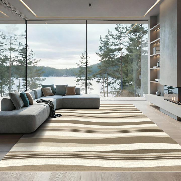 Neutral Toned Wavy Stripe Rug