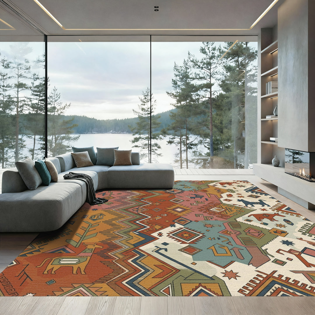 Rustic Earthy Tribal Animal Patchwork Rug