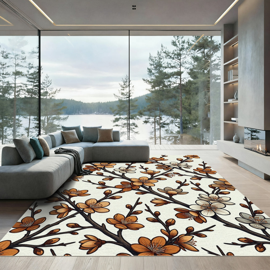 Brown Cherry Blossom Branch Rug