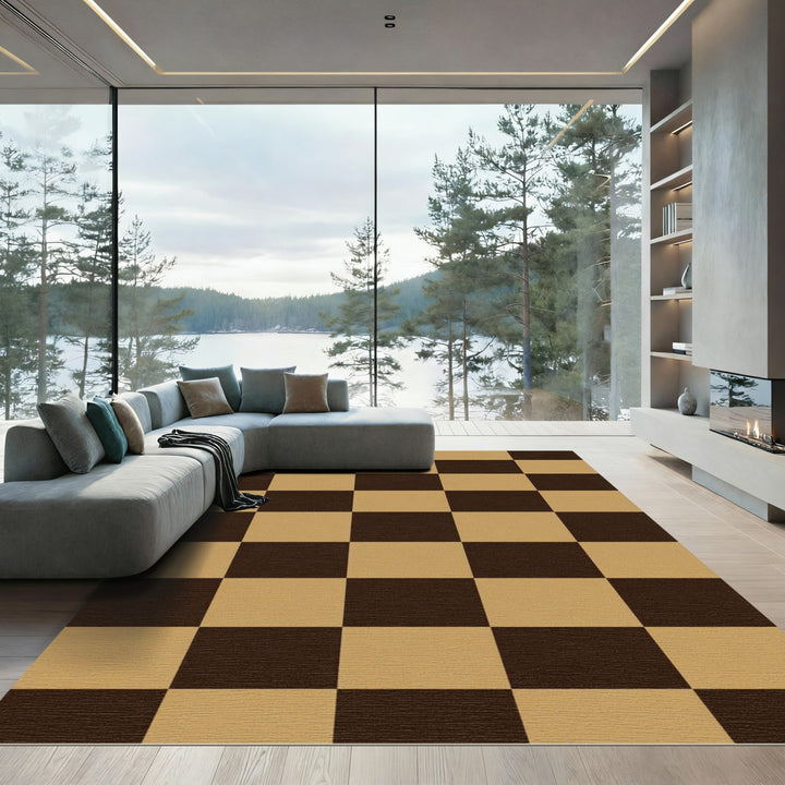 Classic Checkerboard Brown Beige Rug