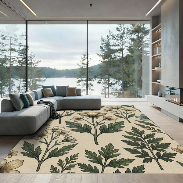 Vintage Botanical Anemone Floral Rug