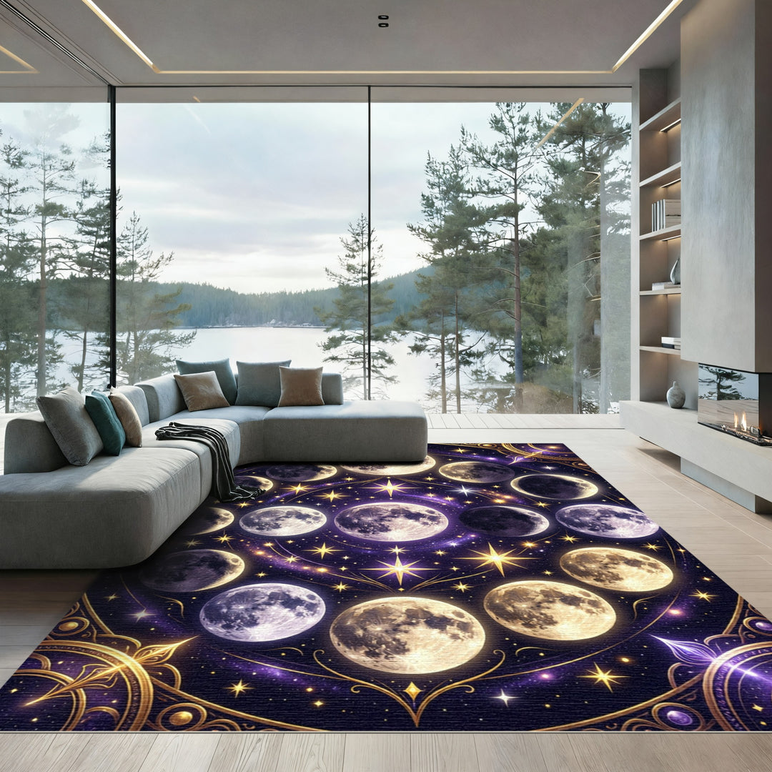 Celestial Moon Phases Cosmic Night Rug