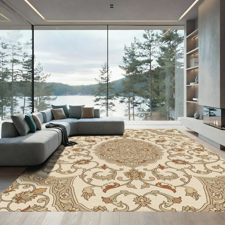 Vintage Beige Floral Medallion Rug