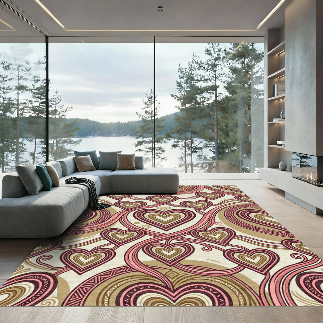 Warm Hearts Pink Tan Tribal Rug