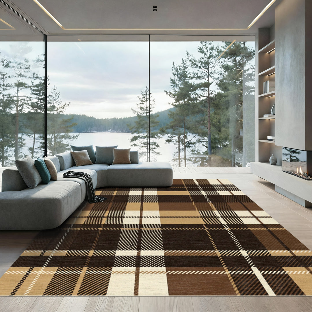 Classic Brown Plaid Tartan Rug