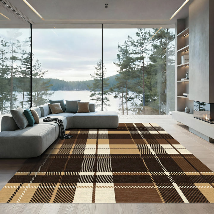 Classic Brown Plaid Tartan Rug