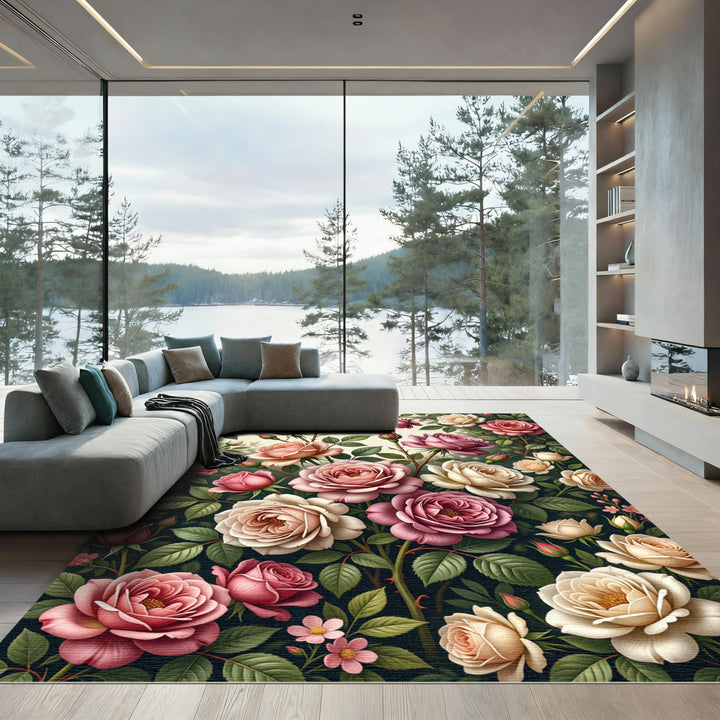 Vintage Rose Garden Floral Rug
