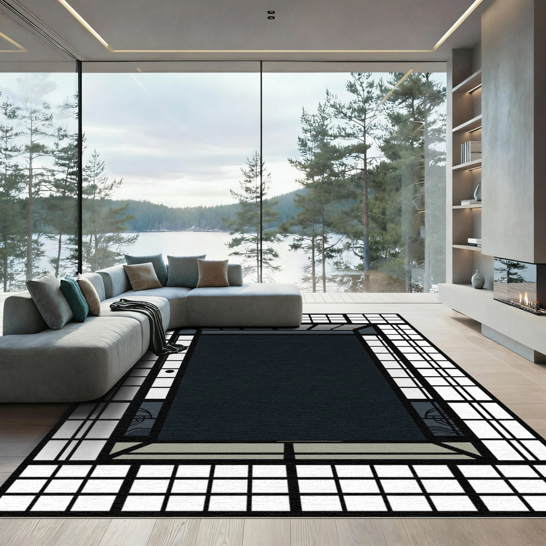 Japanese Shoji Screen Dark Room Rug
