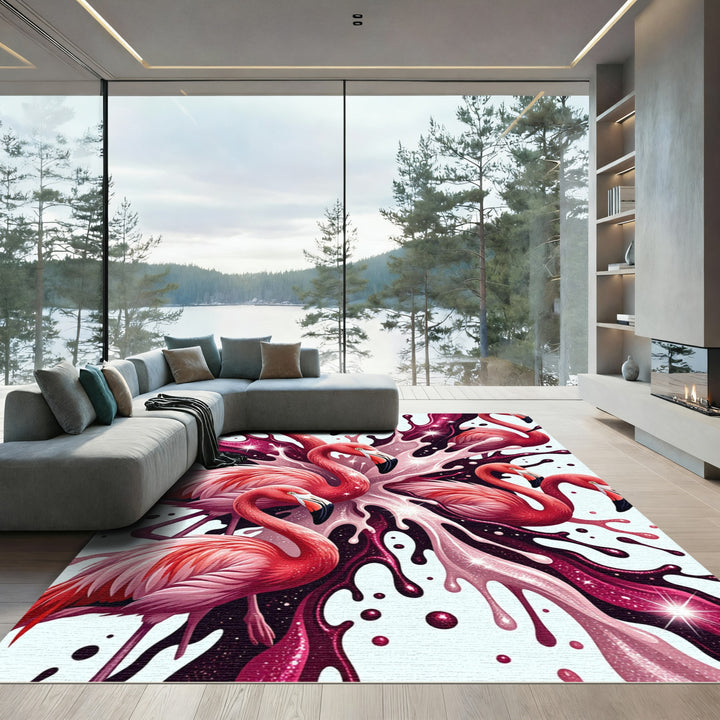 Vibrant Pink Flamingo Splash Swirl Rug