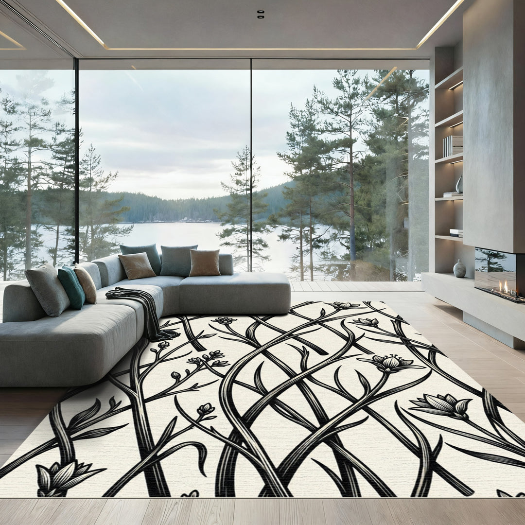 Art Nouveau Black Floral Vine Rug