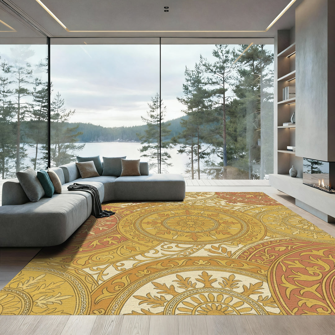Terracotta Gold Medallion Garden Rug