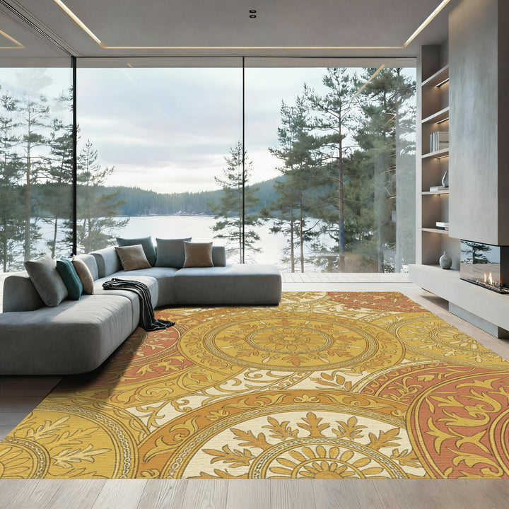 Terracotta Gold Medallion Garden Rug