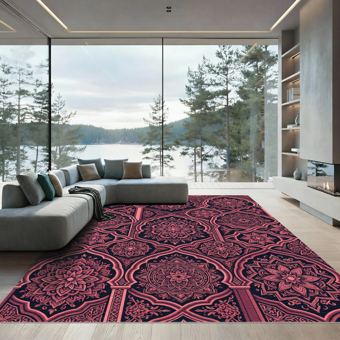 Crimson Archway Mandala Collage Rug