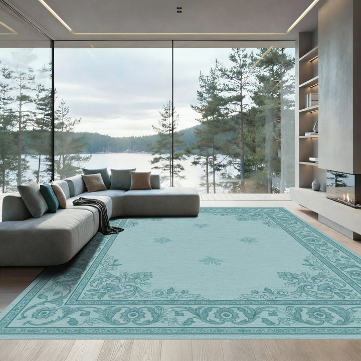 Vintage Teal Floral Scroll Rug