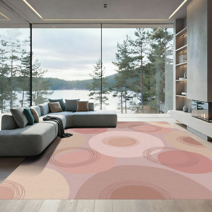Blush Pink Organic Concentric Circles Rug